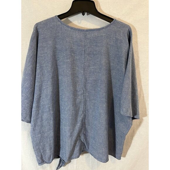 Time and Tru Blue Cotton/Linen Blend Blouse XL (16-18) - Picture 6 of 8